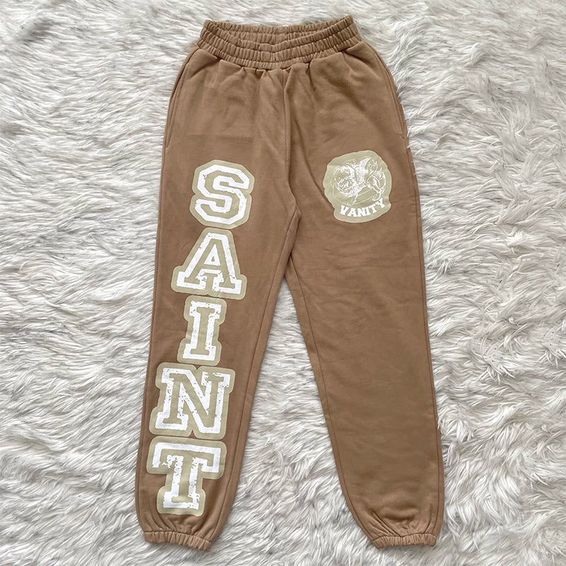Saint Vanity Varsity Applique Sweatpants - Khaki Brown