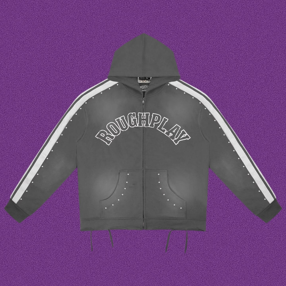 Roughplay Arch Logo Track Zip-Up Hoodie - Dark Grey