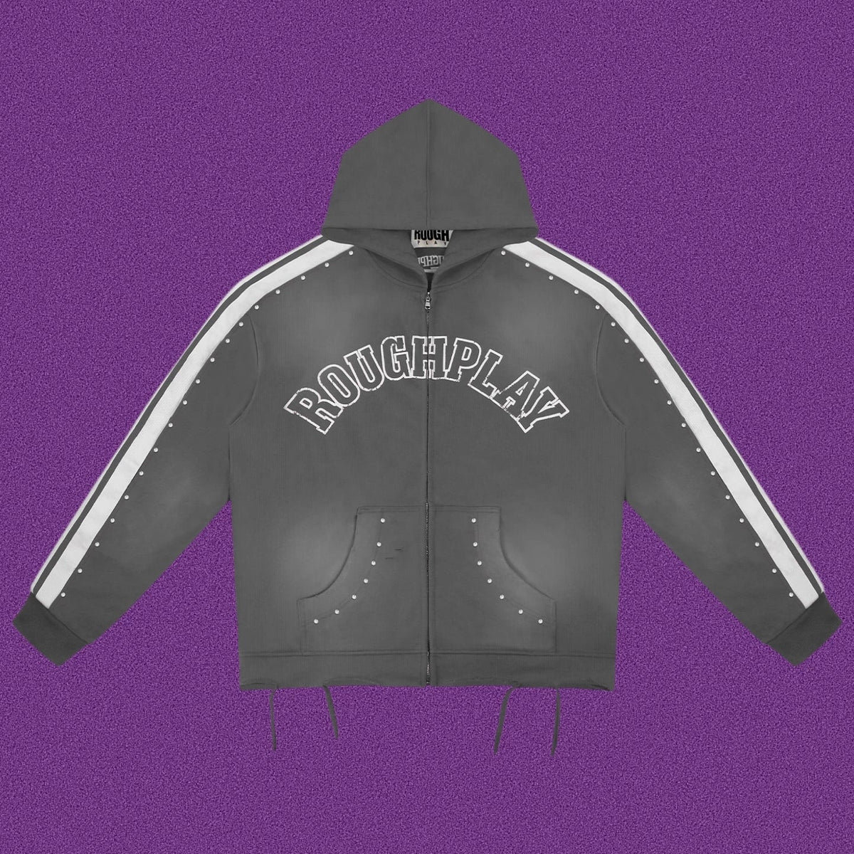 Roughplay Arch Logo Track Zip-Up Hoodie - Dark Grey
