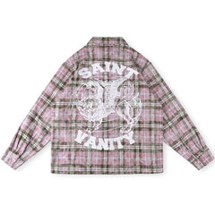 Saint Vanity Tiger Graphic Plaid Flannel Shirt - Pink/Green
