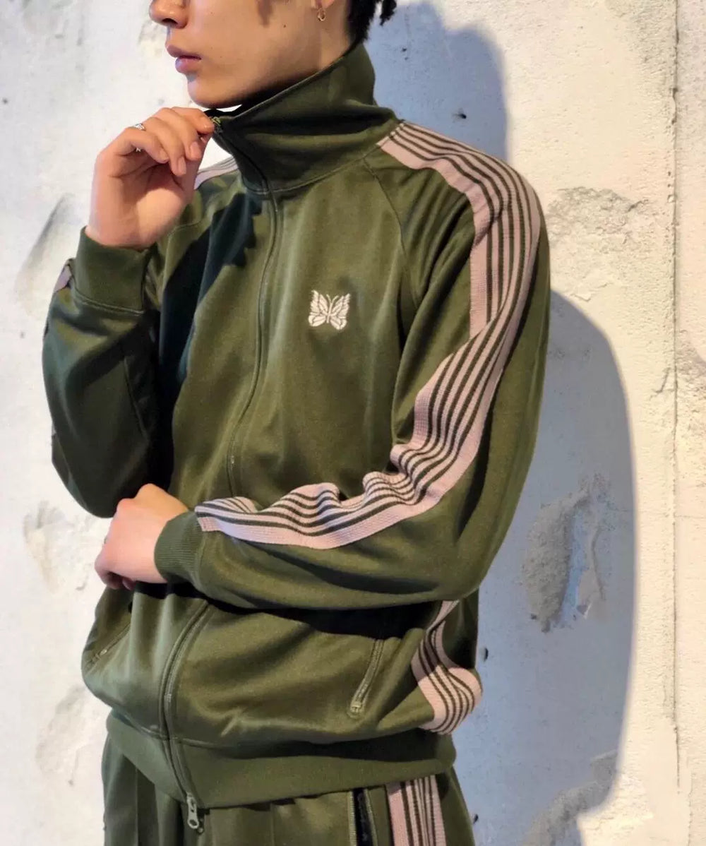 Needles Style Embroidered Butterfly Track Jacket - Olive Green/Pink
