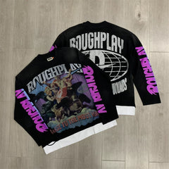 Roughplay Classical Art & Magenta Graphic Heavyweight Long-Sleeve Tee - Black/Magenta
