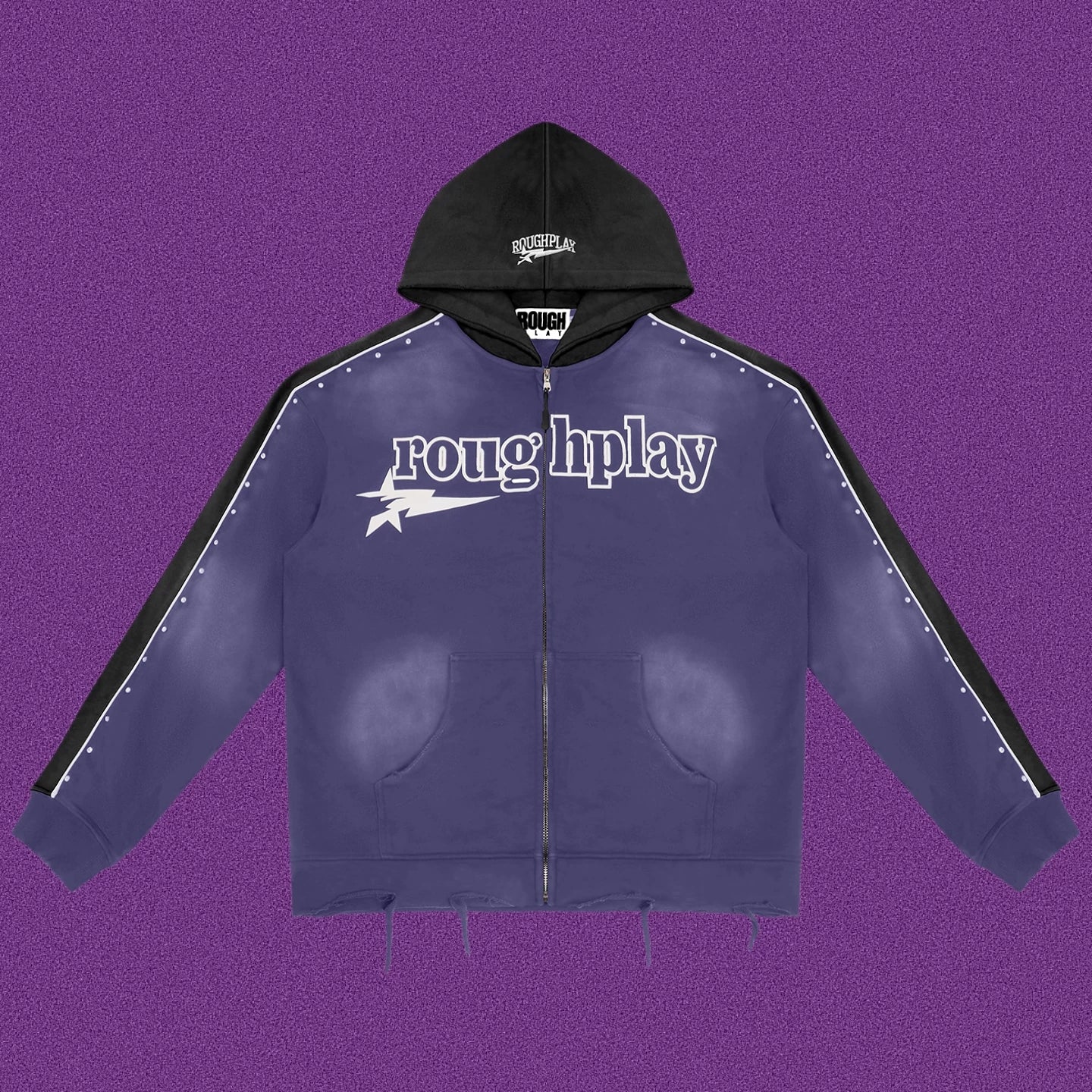 Roughplay Straight Logo Track Zip-Up Hoodie - Deep Blue/Black