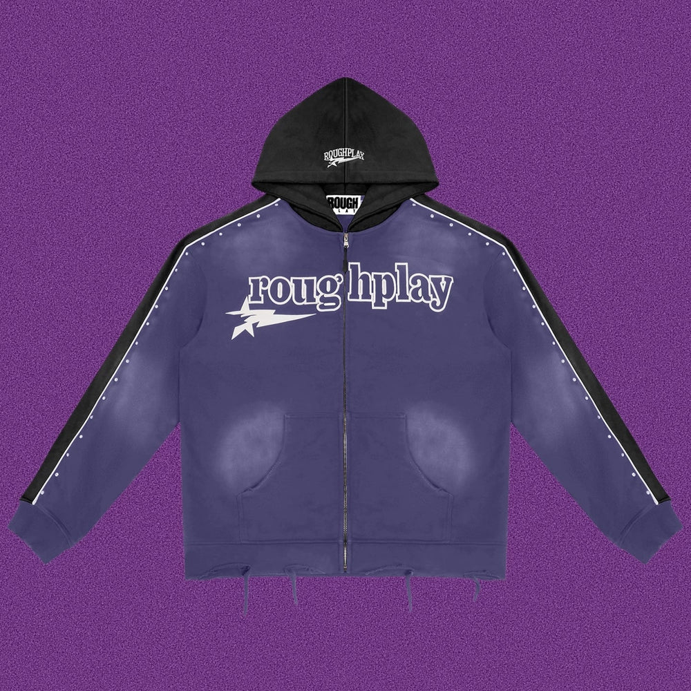 Roughplay Straight Logo Track Zip-Up Hoodie - Deep Blue/Black