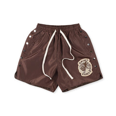 SAINT VANITY Graphic Side-Snap Nylon Shorts - Brown