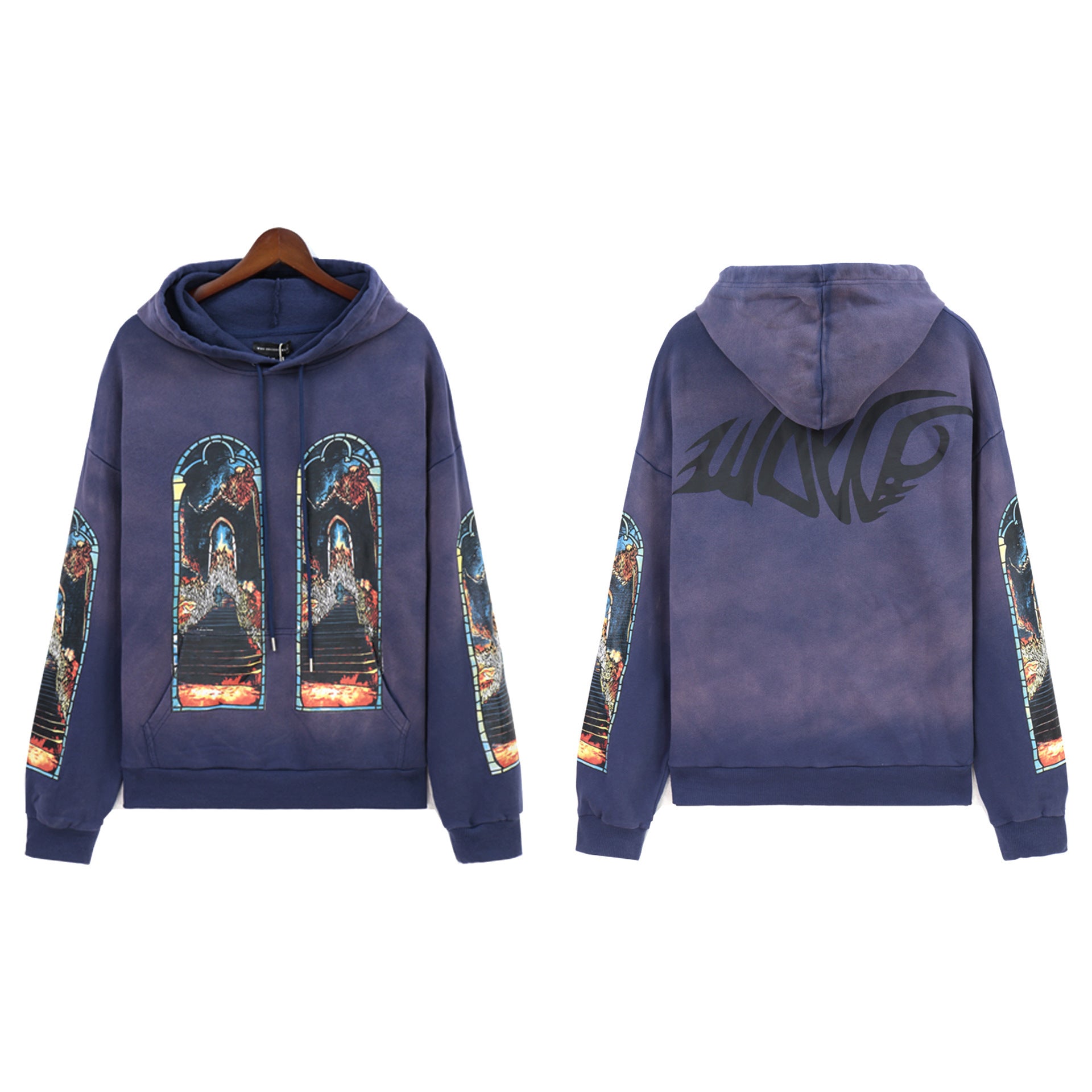 Who Decides War Blue Wash Stained Glass Hoodie - Deep Blue/Purple Wash