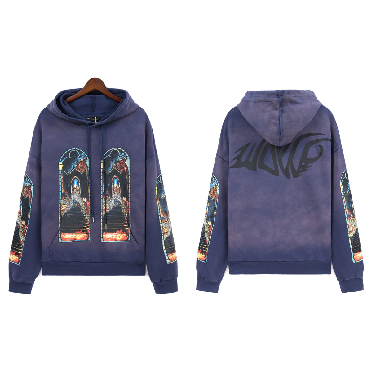 Who Decides War Blue Wash Stained Glass Hoodie - Deep Blue/Purple Wash