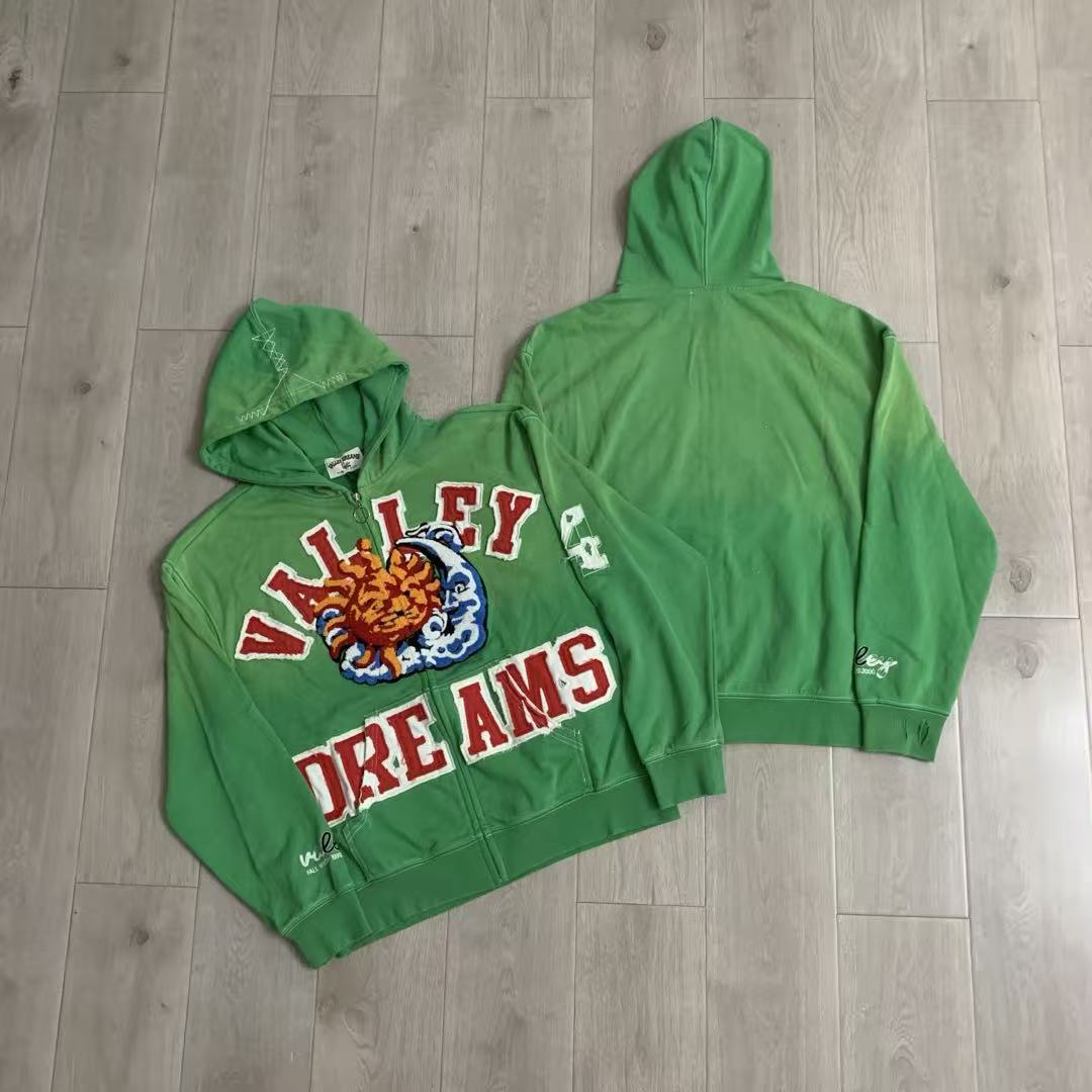 Vale Forever Valley Dreams Sun & Wave Graphic Vintage Wash Full-Zip Hoodie green