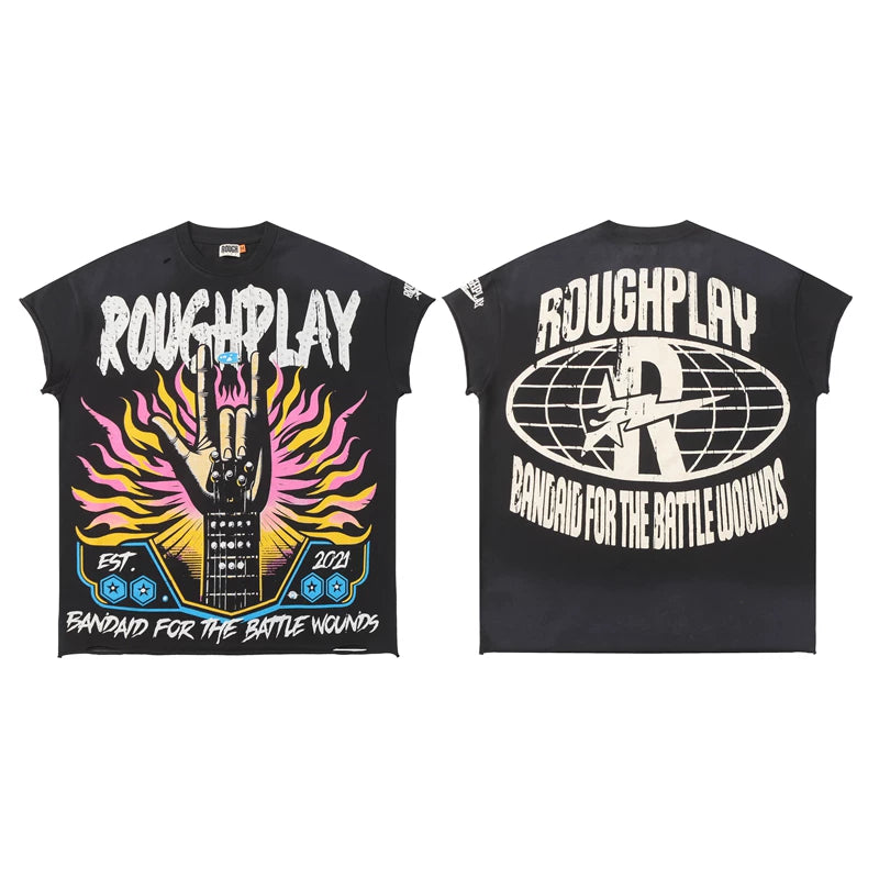 Rough Play "Bandaid for the Battle Wounds" Rock Hand Graphic Sleeveless Tee