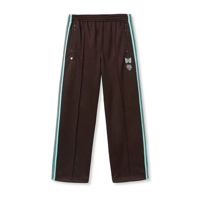 Needles Style Embroidered Butterfly Side-Tape Track Pants - Dark Brown/Mint