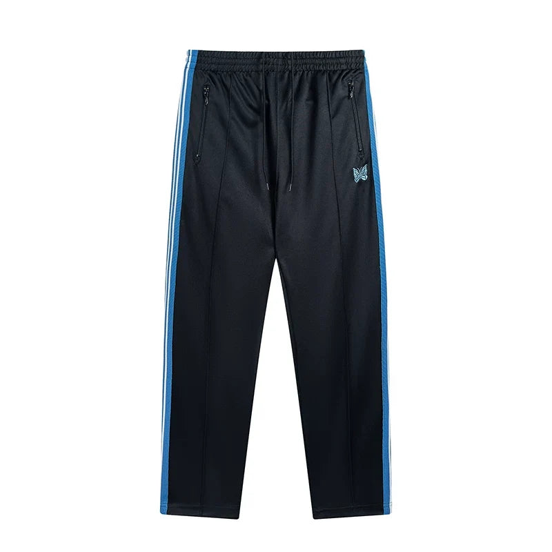 Needles Style Embroidered Butterfly Multi-Stripe Track Pants - Dark Navy/Bright Blue