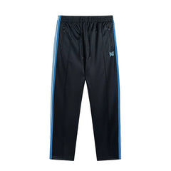Needles Style Embroidered Butterfly Multi-Stripe Track Pants - Dark Navy/Bright Blue