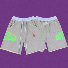 Roughplay For The Wounds Graphic Shorts - Light Grey/Neon Green