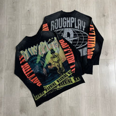 Roughplay Statue of Liberty & Warning Tape Graphic Heavyweight Long-Sleeve Tee - Black