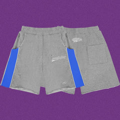 Roughplay Straight Logo Track Shorts - Light Grey/Royal Blue