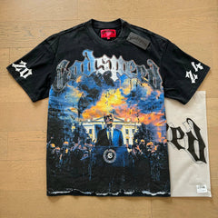 Godspeed Dystopian White House Political Apocalyptic Graphic Tee Cotton Acid Washed Shirt