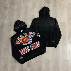 Vale Forever Valley Dreams Sun & Wave Graphic Vintage Wash Full-Zip Hoodie black