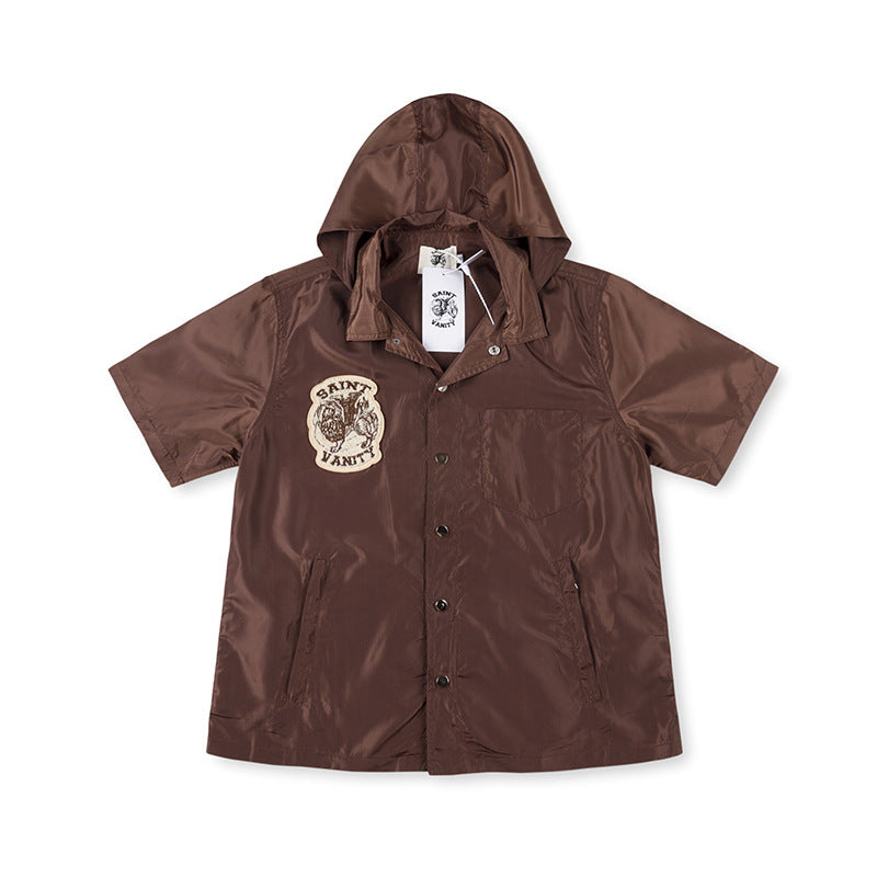 SAINT VANITY Short-Sleeve Hooded Coach Jacket - Brown