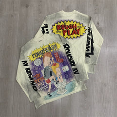 Roughplay Cartoon Comic Graphic Heavyweight Long-Sleeve Tee - Vintage Sand