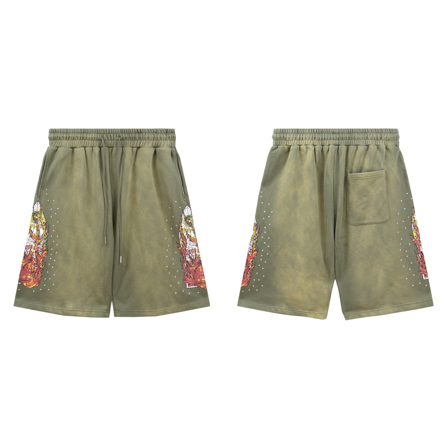 Who Decides War Flame Stained Glass Shorts - Olive Green Wash