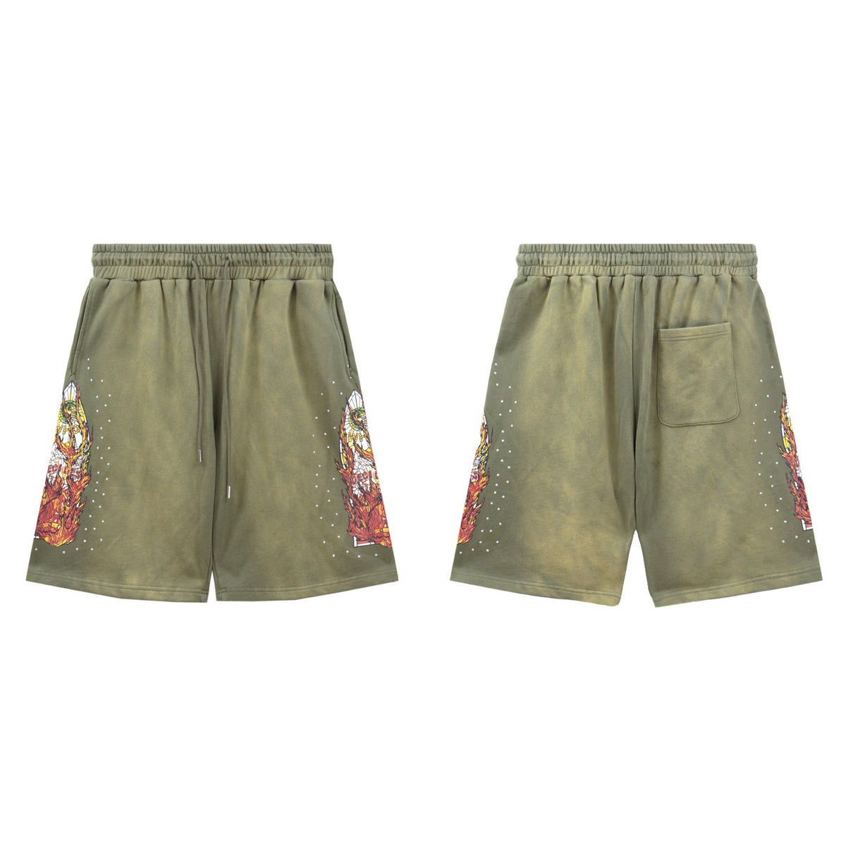 Who Decides War Flame Stained Glass Shorts - Olive Green Wash