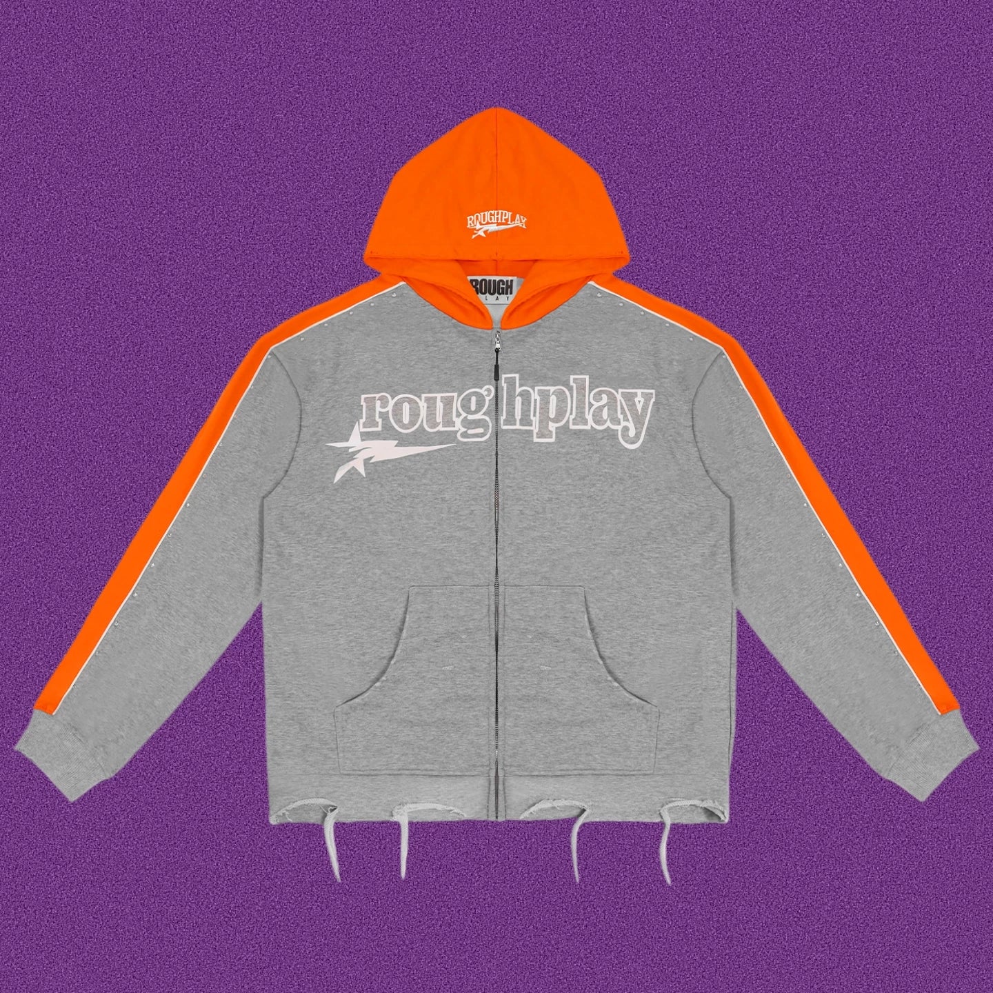 Roughplay Straight Logo Track Zip-Up Hoodie - Light Grey/Orange