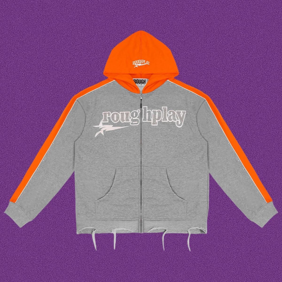Roughplay Straight Logo Track Zip-Up Hoodie - Light Grey/Orange