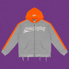 Roughplay Straight Logo Track Zip-Up Hoodie - Light Grey/Orange