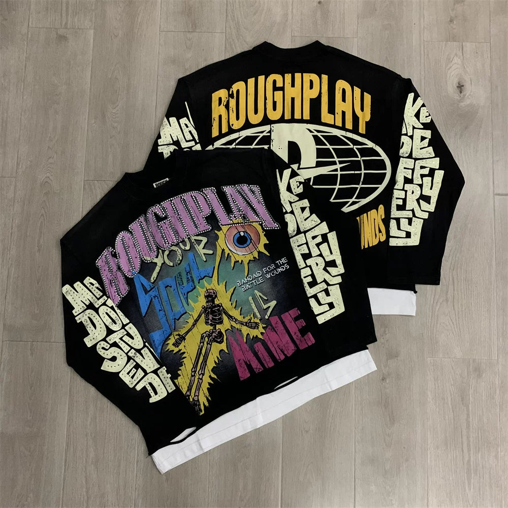 Roughplay Lightning Skull & Eye Graphic Heavyweight Long-Sleeve Tee - Black/Yellow