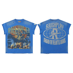 Title Rough Play "Bandaid for the Battle Wounds" Vintage Graphic Sleeveless Tee blue