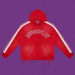 Roughplay Arch Logo Track Zip-Up Hoodie - Red