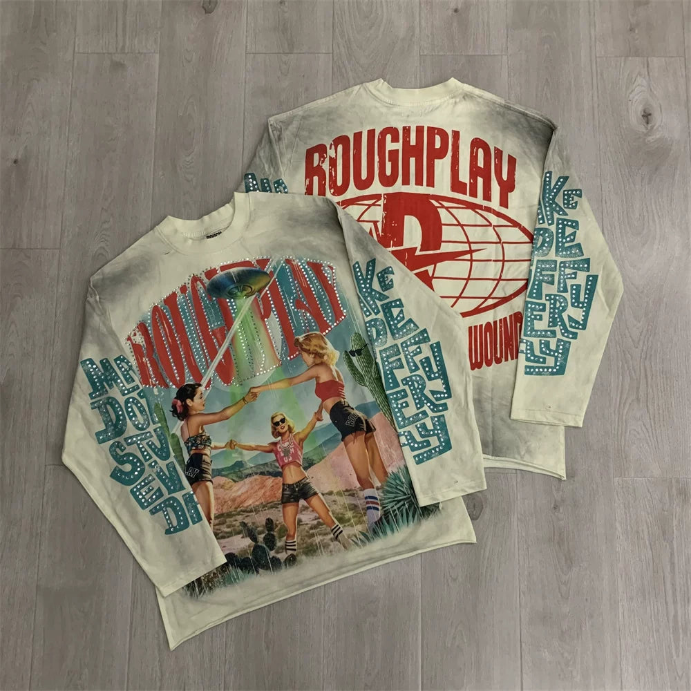 Roughplay UFO & Vintage Figures Graphic Heavyweight Long-Sleeve Tee - Vintage Sand