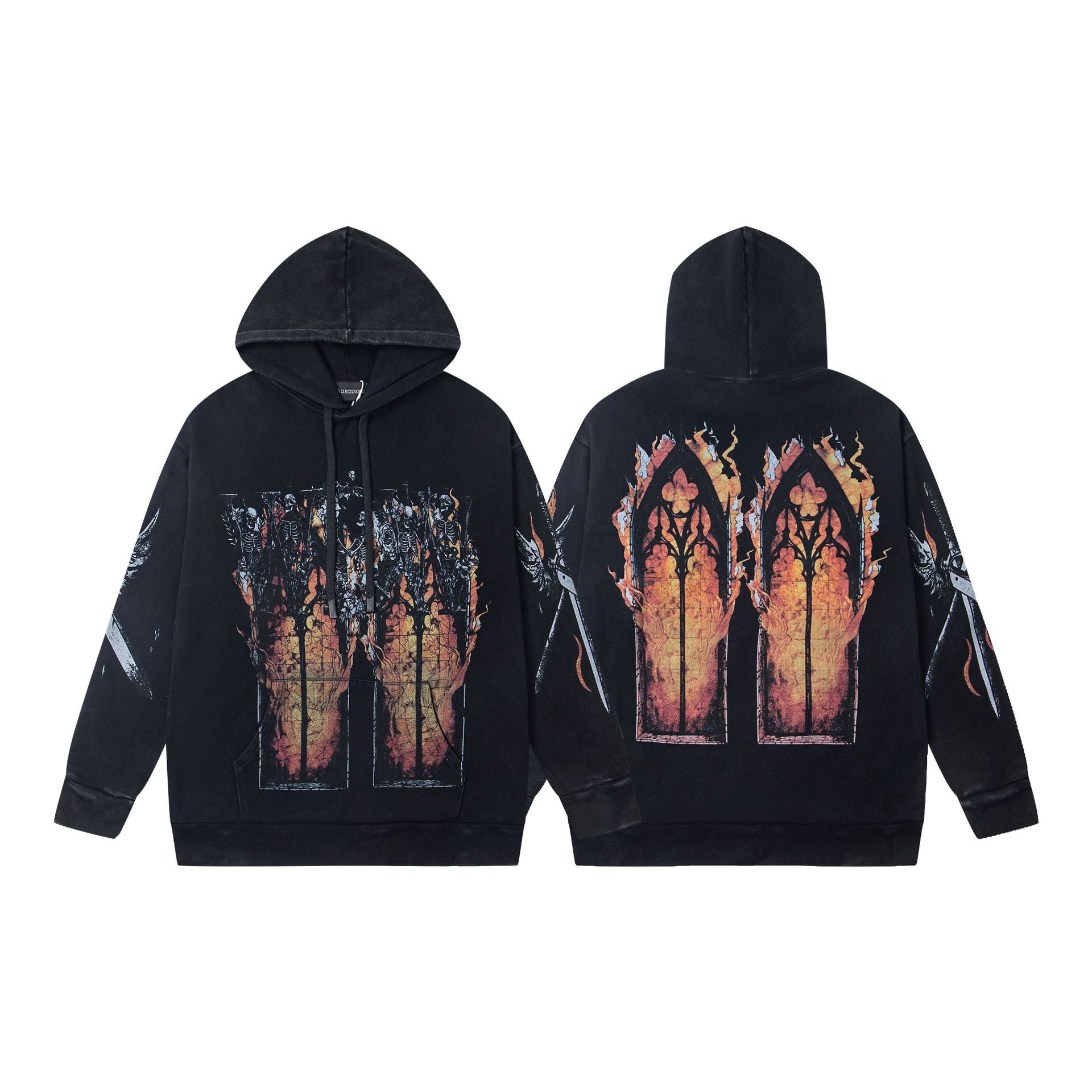 Who Decides War Flame Stained Glass Hoodie - Black/Orange