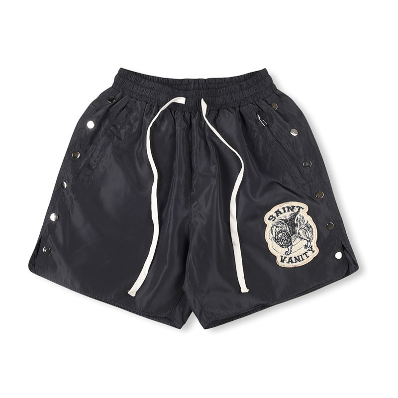 SAINT VANITY Graphic Side-Snap Nylon Shorts - Black