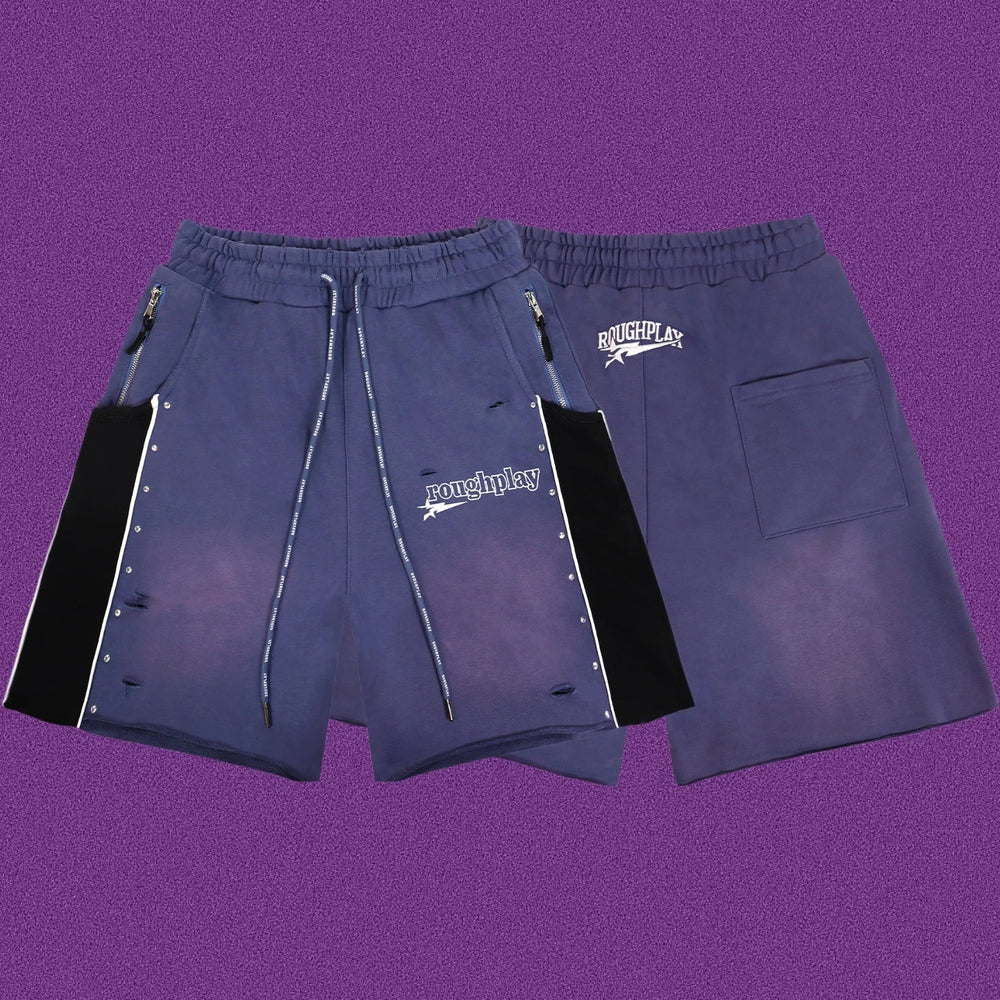Roughplay Straight Logo Track Shorts - Deep Blue/Black