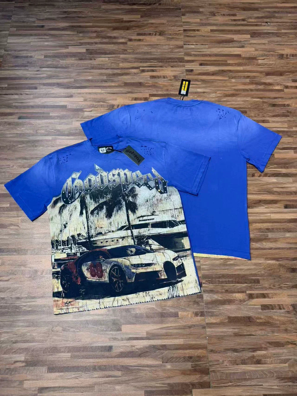 Godspeed Retro Racing Car Graphic T-Shirt – Blue