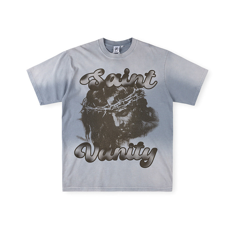 SAINT VANITY Crown of Thorns Graphic Short-Sleeve T-Shirt - Blue / Acid Wash