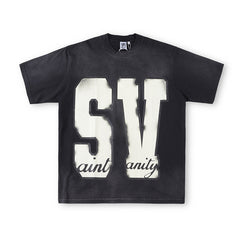 SAINT VANITY SV Logo Short-Sleeve Graphic T-Shirt - Black / Vintage Wash