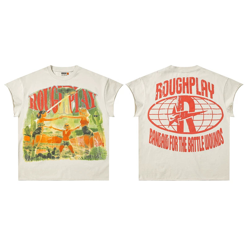 Title Rough Play "Bandaid for the Battle Wounds" Vintage Graphic Sleeveless Tee white