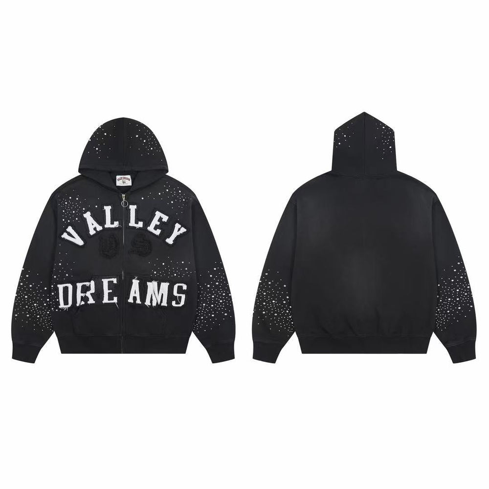 Vale Forever Valley Dreams Rhinestone & Applique Vintage Wash Full-Zip Hoodie black