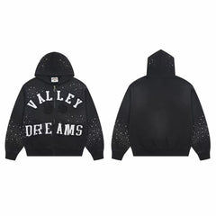 Vale Forever Valley Dreams Rhinestone & Applique Vintage Wash Full-Zip Hoodie black