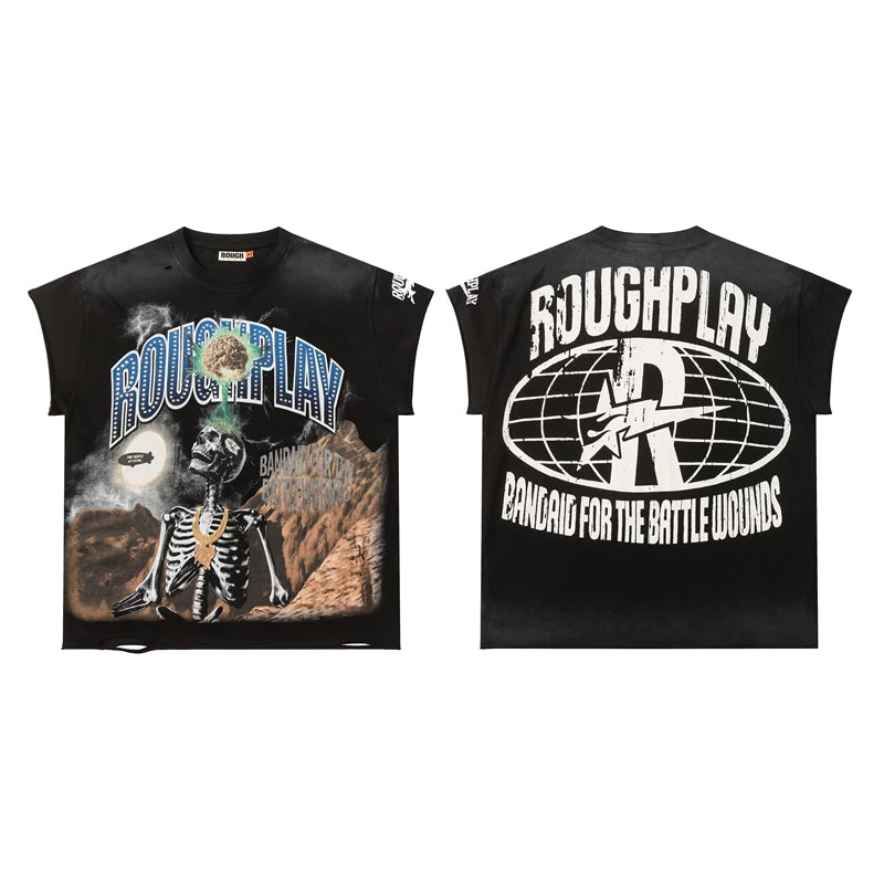 Rough Play "Bandaid for the Battle Wounds" Skeleton Graphic Sleeveless Tee