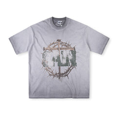 SAINT VANITY Vintage Crown Graphic Short-Sleeve T-Shirt - Grey / Vintage Wash