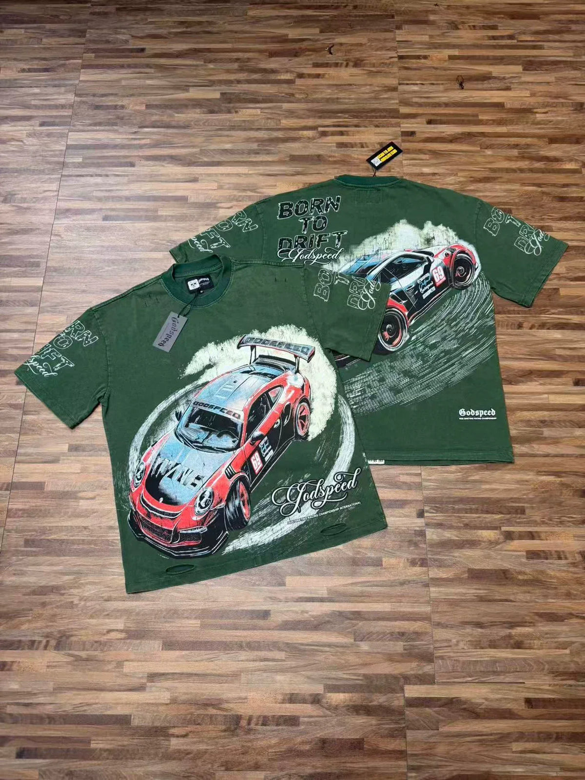 Godspeed Vintage Racing Car Graphic T-Shirt – Forest Green