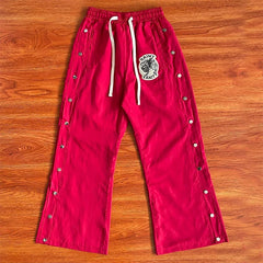 SAINT VANITY Embroidered Rivet Sports Style Casual Windbreaker Pants - Red