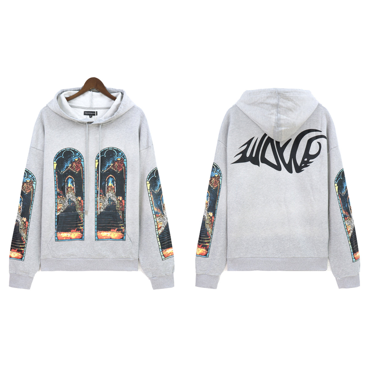 Who Decides War Lettering Stained Glass Hoodie - Light Grey/Multi