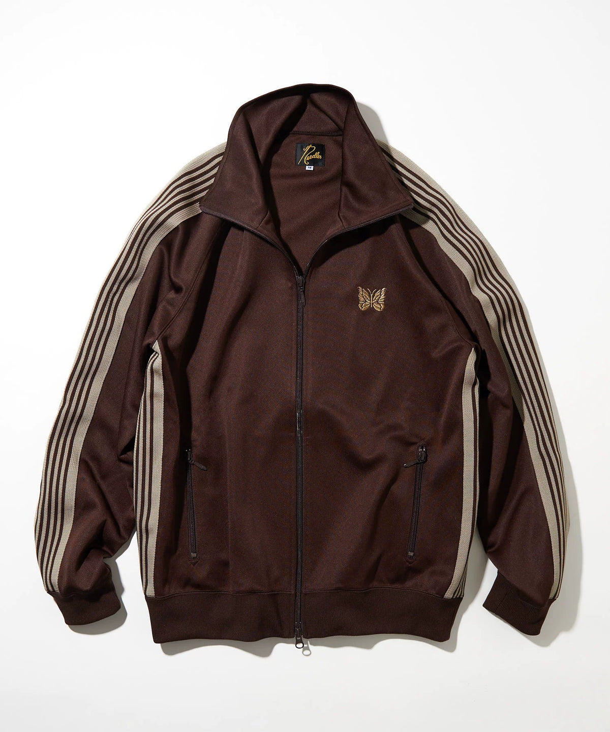 Needles Style Embroidered Butterfly Track Jacket - Dark Brown/Beige
