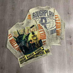 Roughplay Statue of Liberty & Warning Tape Graphic Heavyweight Long-Sleeve Tee - Vintage Sand