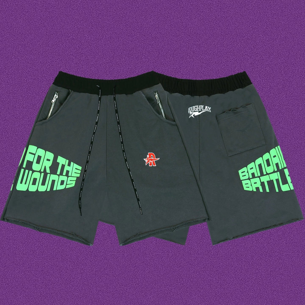 Roughplay For The Wounds Graphic Shorts - Dark Grey/Neon Green