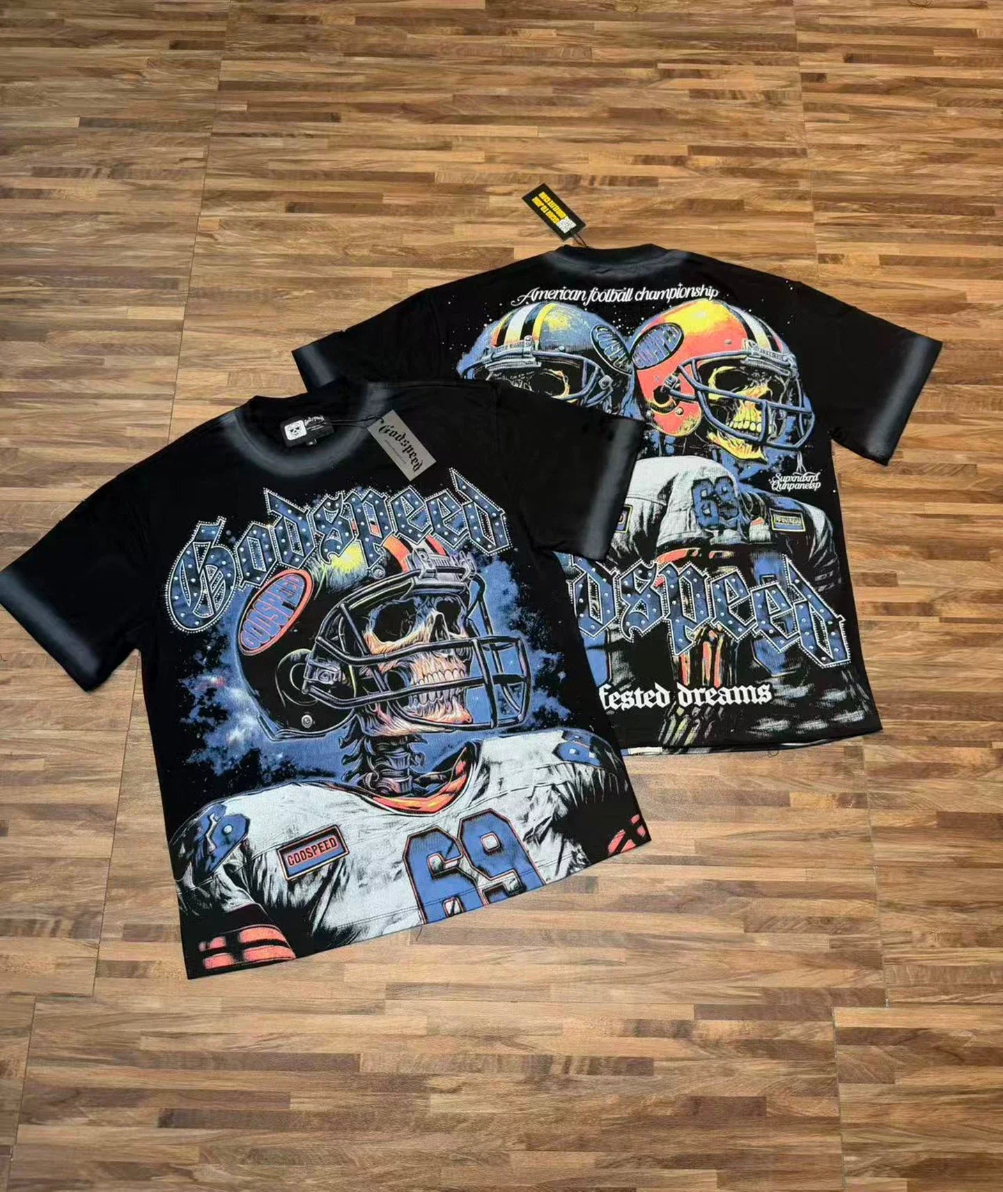 Godspeed Vintage Football Graphic T-Shirt – Black